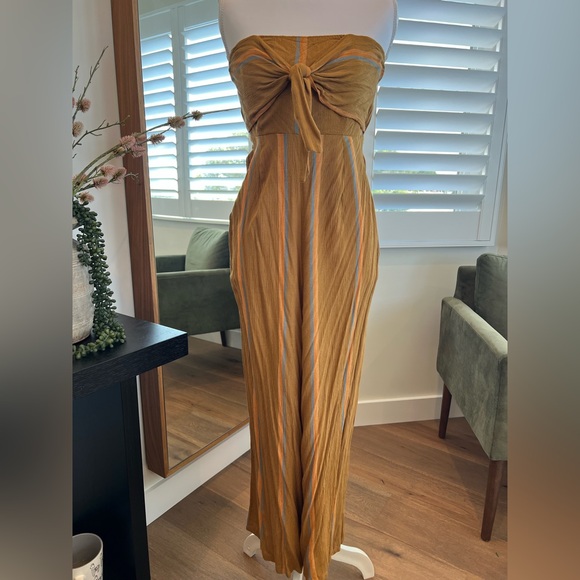 O'Neill Mustard Strapless Striped Jumpsuit - Picture 1 of 7